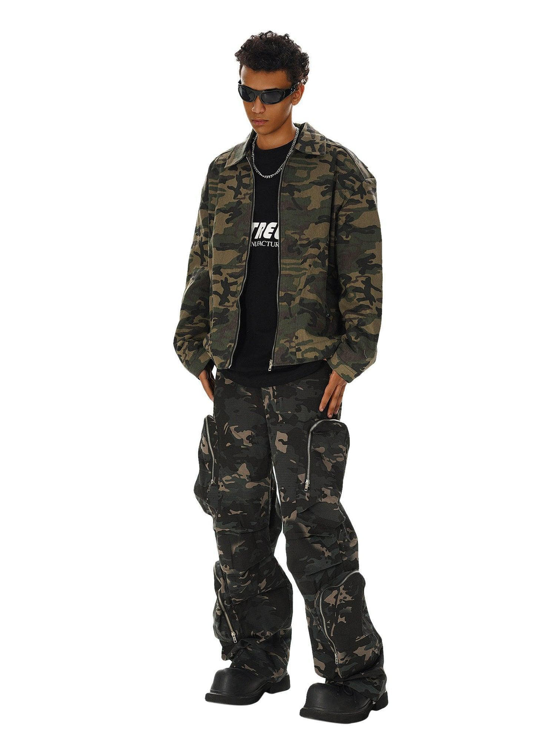 Makersluxe Hip-hop Shoulder Pad Camouflage Washed Jacket