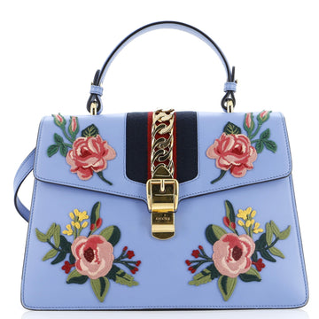 Sylvie Top Handle Bag Embroidered Leather Medium