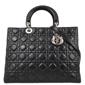 Christian Dior 2004 Black Lambskin Lady Dior Cannage 2way Handbag