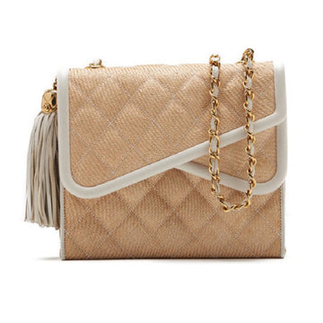 Chanel Matrasse Double Flap Chain Shoulder  Fringes Strow Material   BeigeWhite  Shoulder Bag Mini Shoulder Bag  Bag Hybrid ?French?? Ship? Himalan Bookstore Online