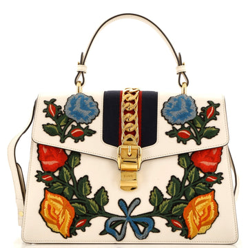 Sylvie Top Handle Bag Embroidered Leather Medium