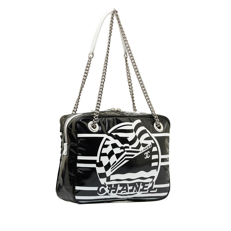 Chanel 19 Cruise Collection LA PAUSA Chain Shoulder Bag Black White PVC Leather