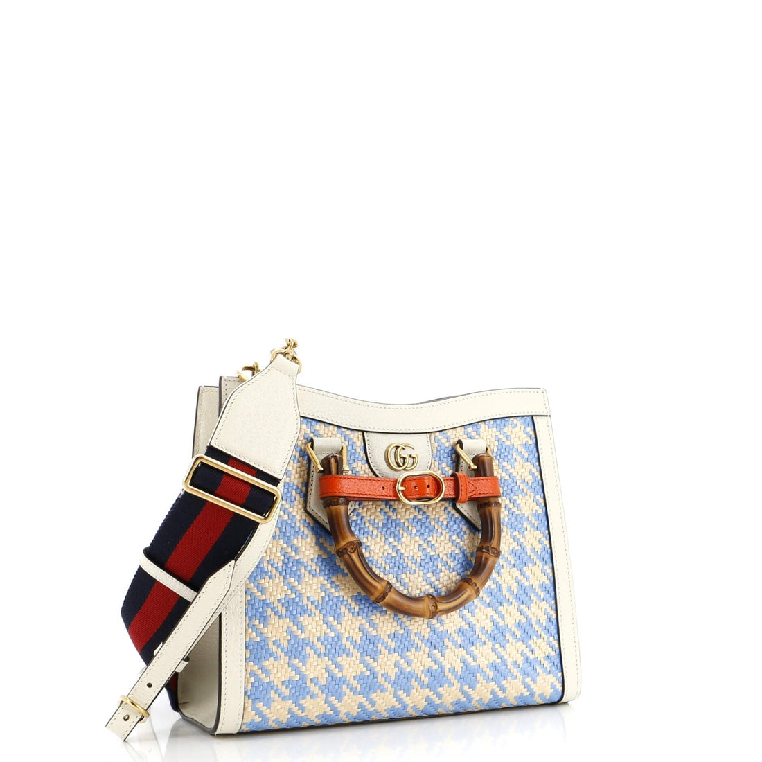 Diana NM Bamboo Handle Tote Houndstooth Raffia Small