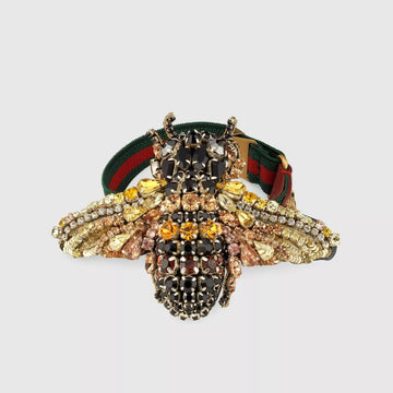Gucci  Crystal Bee Bracelet w/Tiger Head and GRG Elastic Band