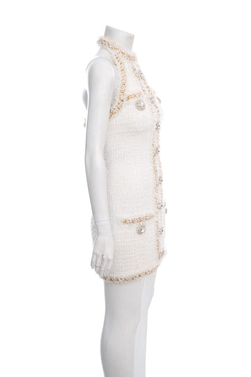 Balmain White Tweed Mini Dress SZ 36