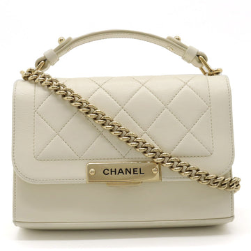 Chanel Mattress Top Handle Handbag 2WAY Chain Shoulder Bag Leather Ivory White Gold  Black / Blue / Blue