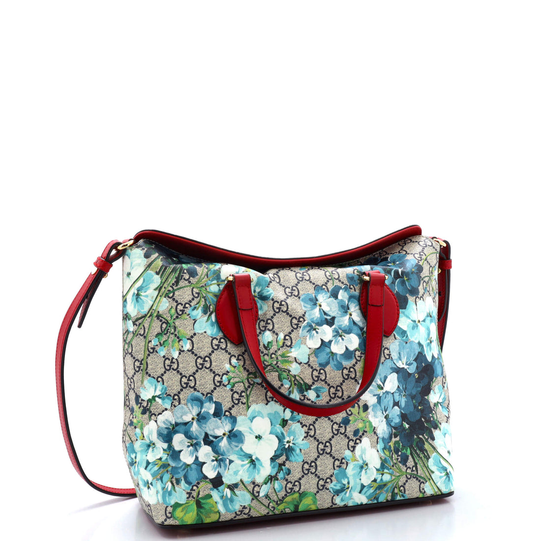 Signature Fold Over Tote Blooms Print GG Coated Canvas Medium