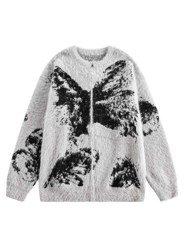 Makersluxe Jacquard Cardigan Zip Up Sweater