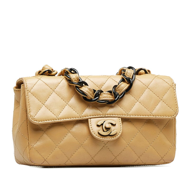Chanel Matlasse Plastic Chain Shoulder Bag Beige Leather Women's
