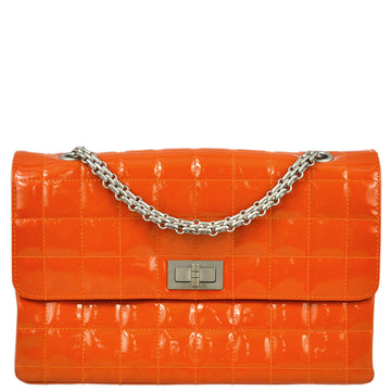 Chanel 2000-2001 Orange Patent leather Mademoiselle Lock Straight Flap Shoulder Bag