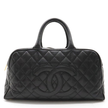 Chanel Mattress Cocomark Handbag Mini Boston Bag Caviar Skin Leather Black Black Gold  A20997