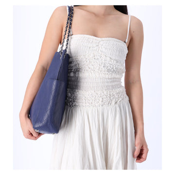Chanel Grained Calfskin Stitched CC Pocket Tote Blue
