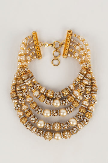 Collier court de perles nacrées et strass