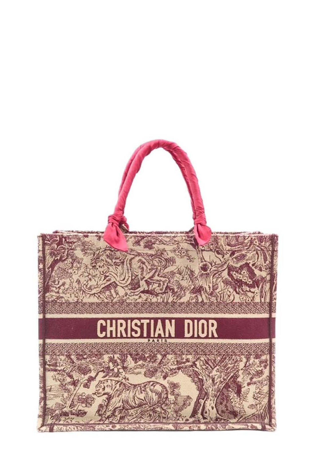 Book Tote Toile de Jouy Burgundy with Handle Wraps