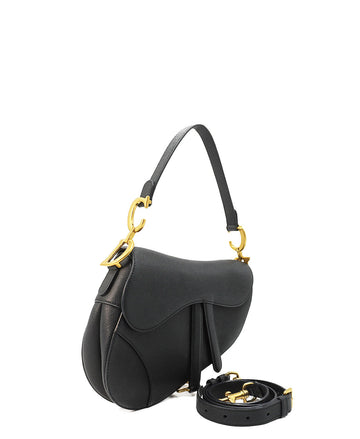 Saddle Grained Leather Calfskin with Strap Black