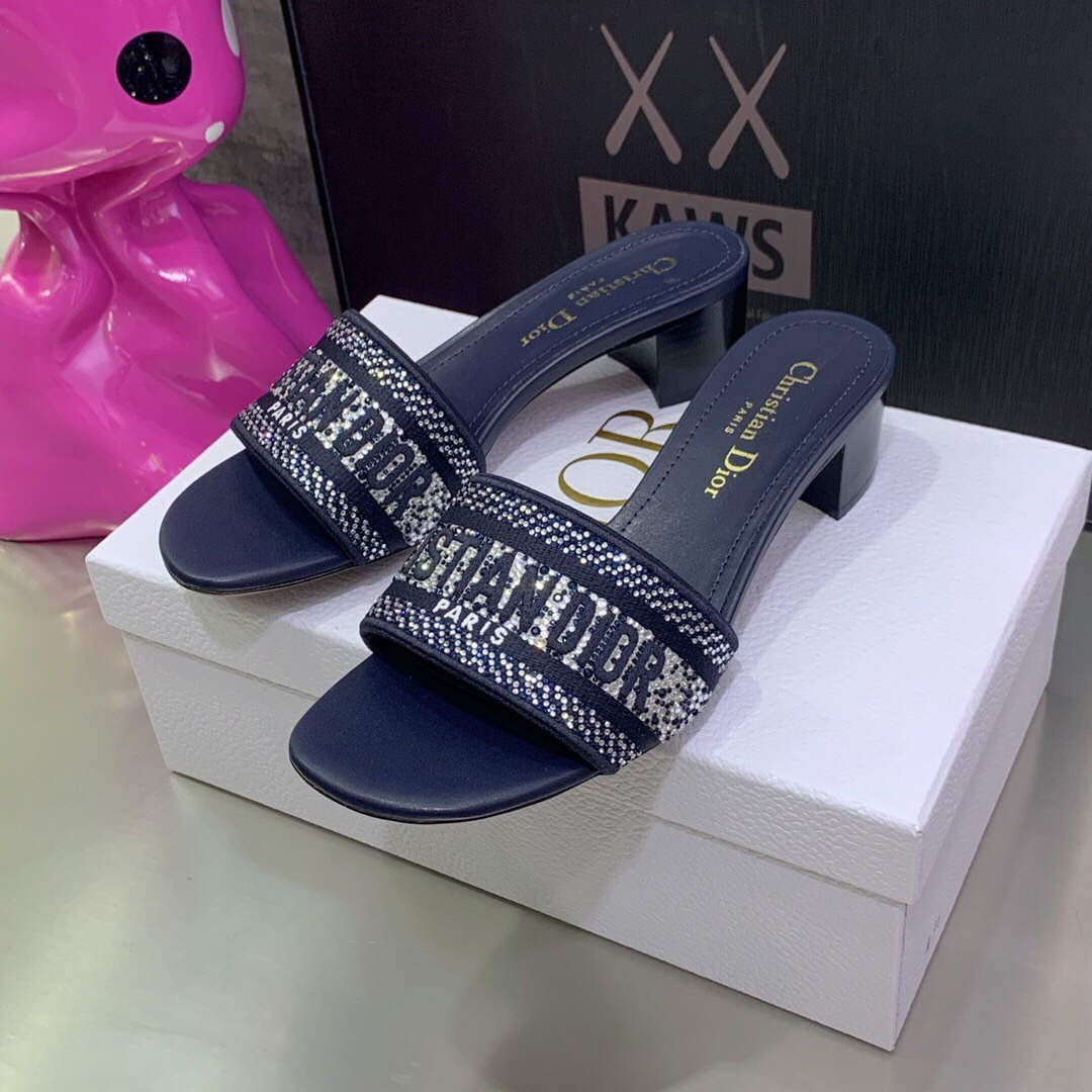 Dior Women’s Shoes Dway Heeled Slide Metallic Thread Strass