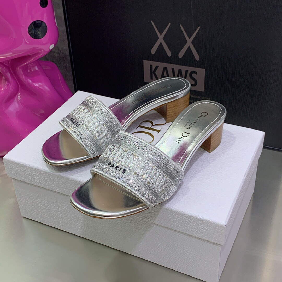 Dior Women’s Shoes Dway Heeled Slide Metallic Thread Strass