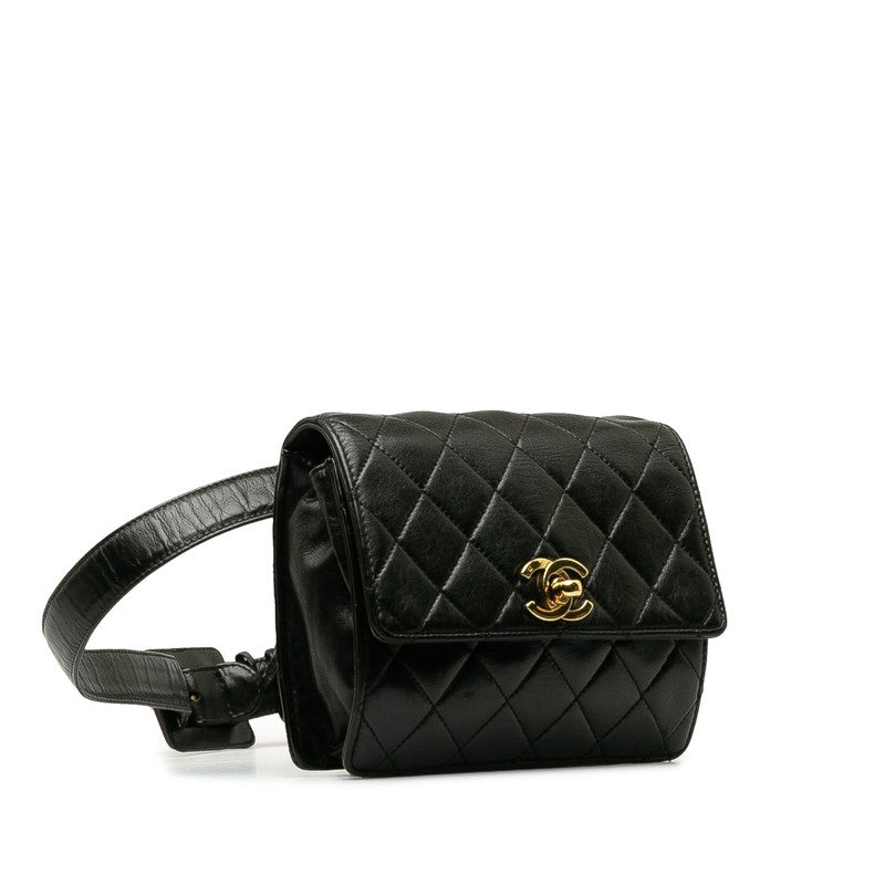 CHANEL Vintage Matlasse Belt Bag Waist Bag Lambskin Leather Black Women's