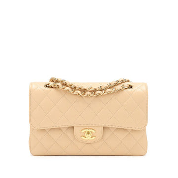 Chanel Beige Clair Quilted Caviar Small Classic Double Flap Gold Hardware, 2021