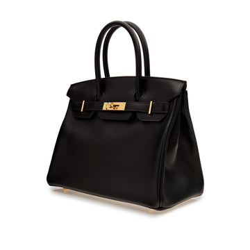 HRMS Birkin 30 Black Box Leather Gold Hardware
