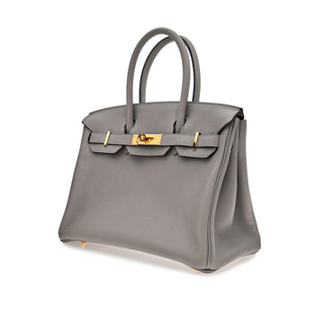 HMS Birkin 30 Gris Togo Leather Gold Hardware