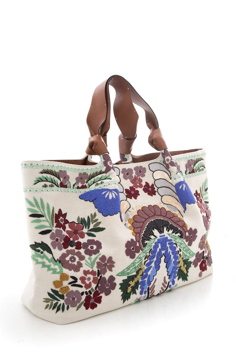 Valentino Garavani Atelier Purple & Green Embroidered Floral Tote