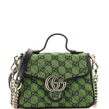 GG Marmont Top Handle Flap Bag Diagonal Quilted GG Canvas Mini