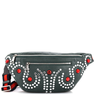 Front Zip Waist Bag Embellished Leather