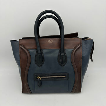 Celine Mini Luggage Tricolor Blue Brown Leather Tote Bag
