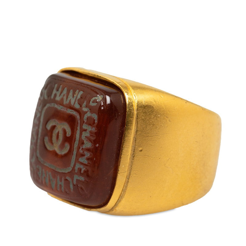 Chanel Vintage Cocomark square ring gold brown clean makeup ladies Chanel
