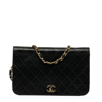 Chanel Matlasse Chain Shoulder Bag Black Lambskin Leather Women's
