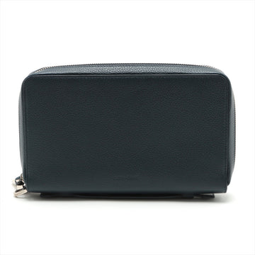 Dior Oom Organizer Travel Case Leather Round  Wallet Navy Navi