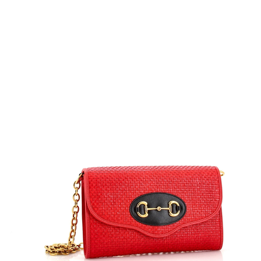 Horsebit 1955 Curved Flap Shoulder Bag Raffia Small