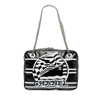 Chanel 19 Cruise Collection LA PAUSA Chain Shoulder Bag Black White PVC Leather