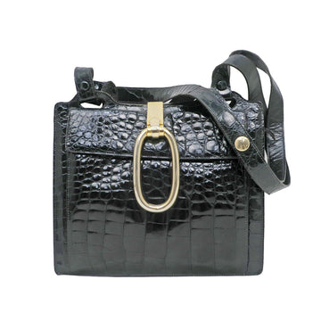 Christian Dior Shoulder Bag Black Black Crocodile