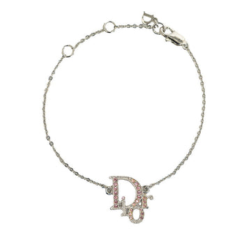 Dior logo line stone bracelet silver pink metal ladies Dior
