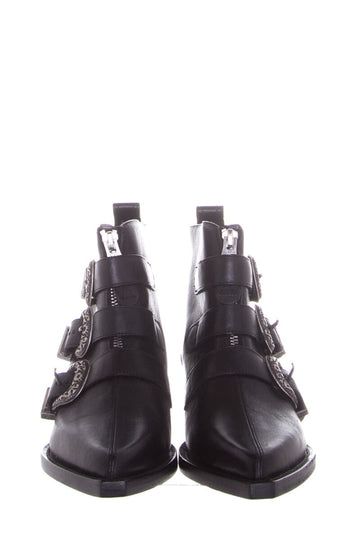 R13 Black Leather Gun Metal Buckle Boots SZ 35