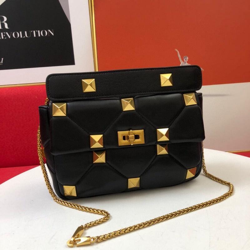 Makersluxe - Rivet Shoulder Purses Bag With Chain Black
