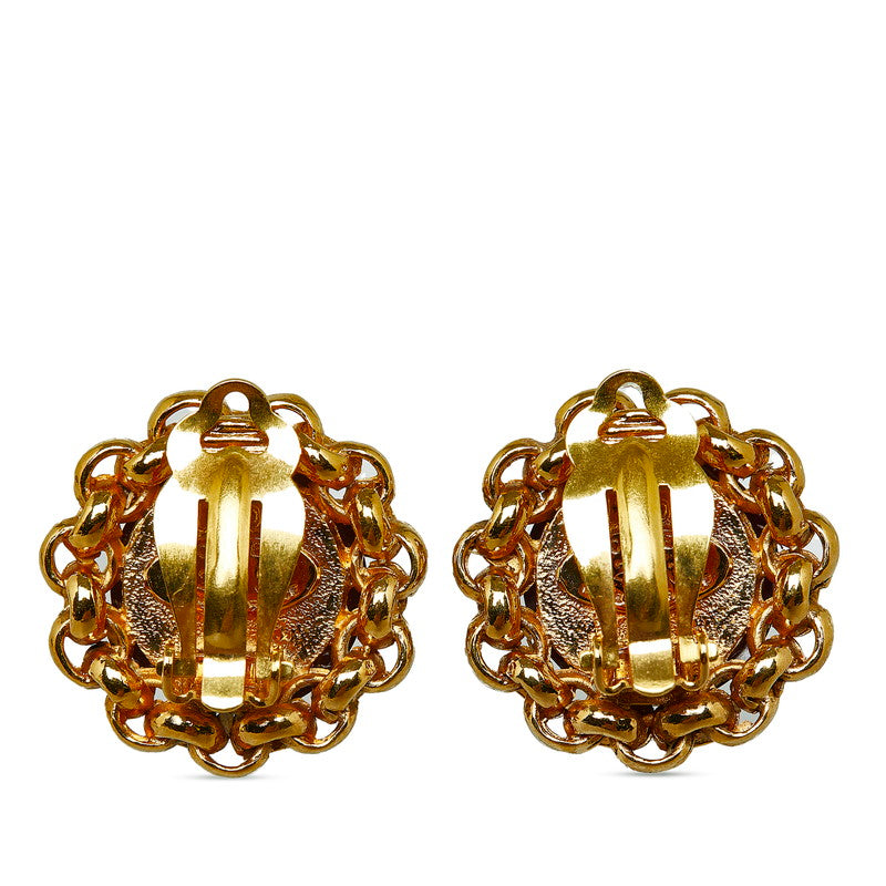 Chanel Rhinestone Cocomark Earring Gold Red Gold  Chanel