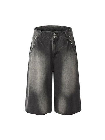 Makersluxe Vintage Washed Gradient Rivet Denim Jorts