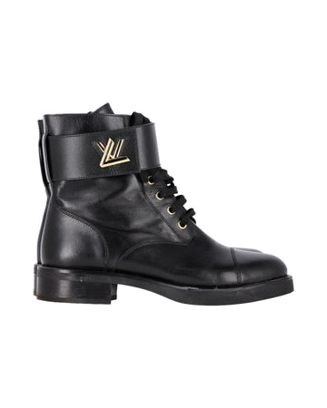 Louis Vuitton Wonderland Lace Up Ankle Boots in Black Leather