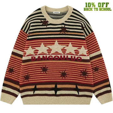 Makersluxe® Retro Striped Pullover Sweater with Star