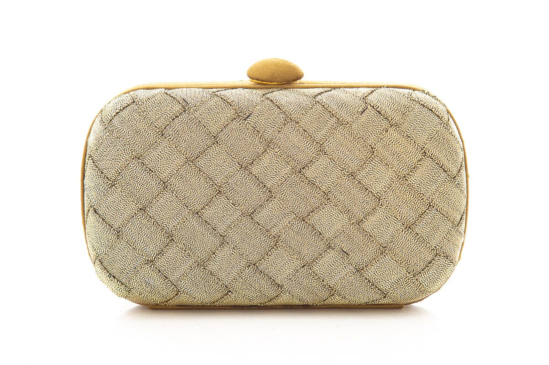 Bottega Veneta Brass Intrecciato Satin Clutch