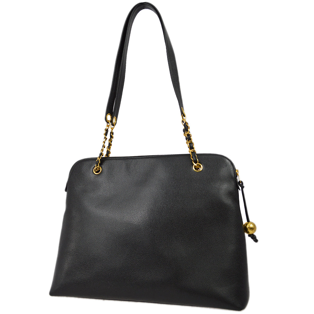 Chanel 1994-1996 Black Caviar Chain Shoulder Tote Bag