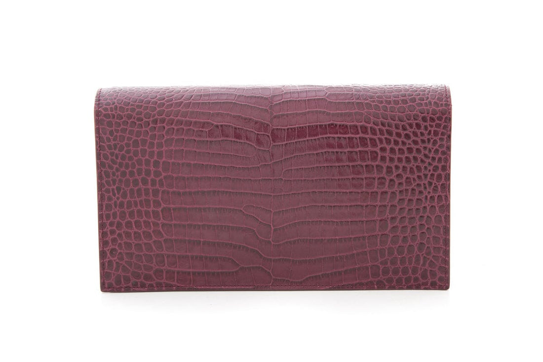 Saint Laurent Burgundy Embossed Croc Clutch