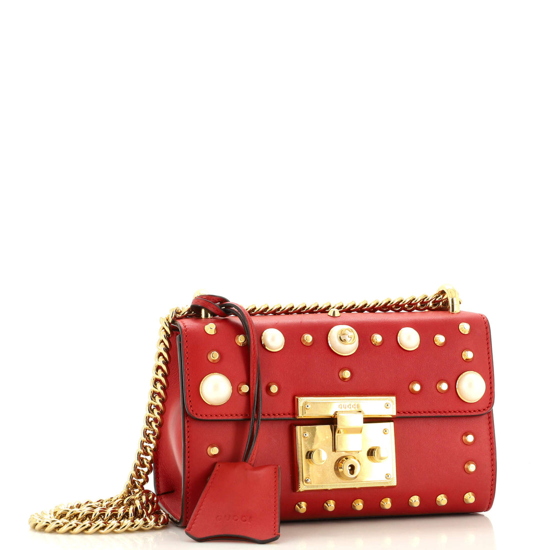 Pearly Padlock Shoulder Bag Studded Leather Small