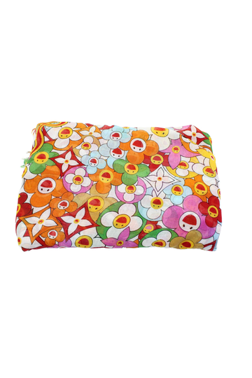 Louis Vuitton Floral Murakami Graphic Pattern Scarf Fringed Hem Multicolored