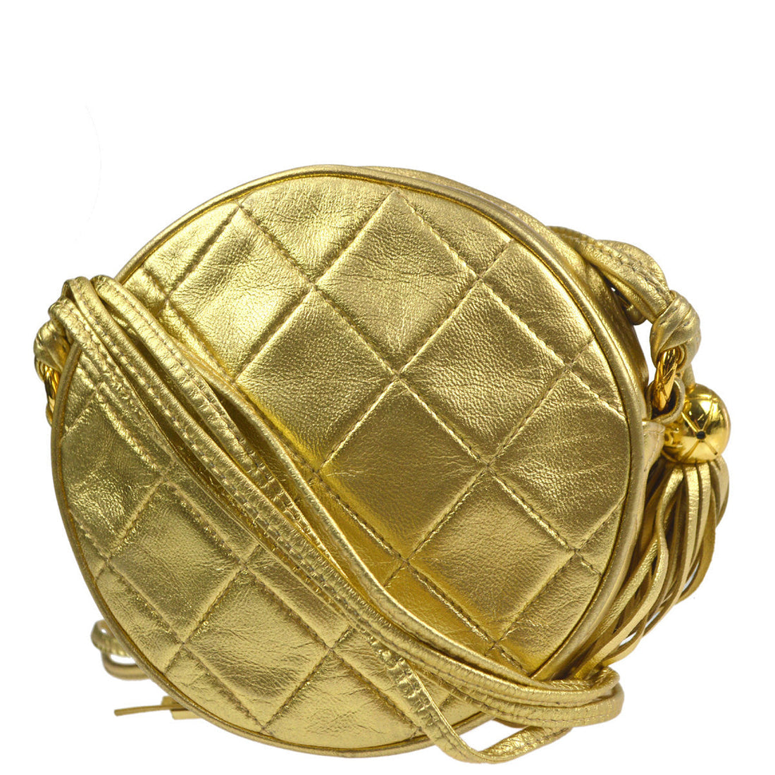 Chanel 1989-1991 Gold Lambskin Fringe Shoulder Bag