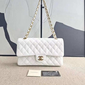 Chanel Classic Double Flap Bag White Caviar With Gold-toned Hardware B20-01