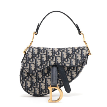 Christian Dior Saddle Bag Canvas One-Shoulder Bag Navy Navi